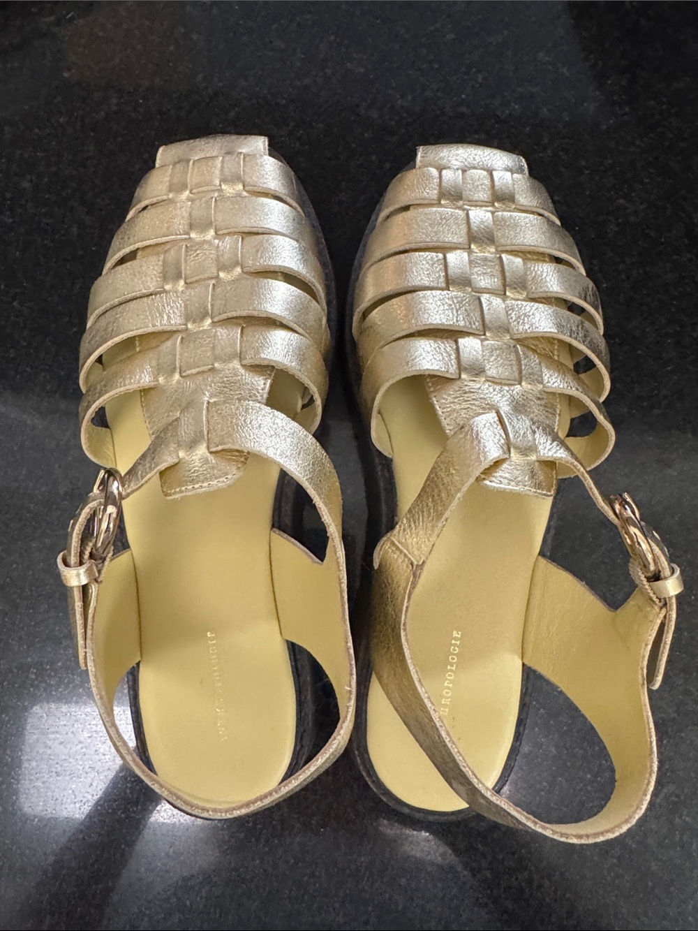 Anthropologie Metallic Gold Women’s Woven Fisherman Sandals